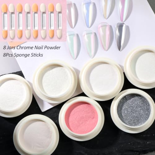 8 Jars Mermaid Pearl Chrome Powder for Nails - color: F-335 Set