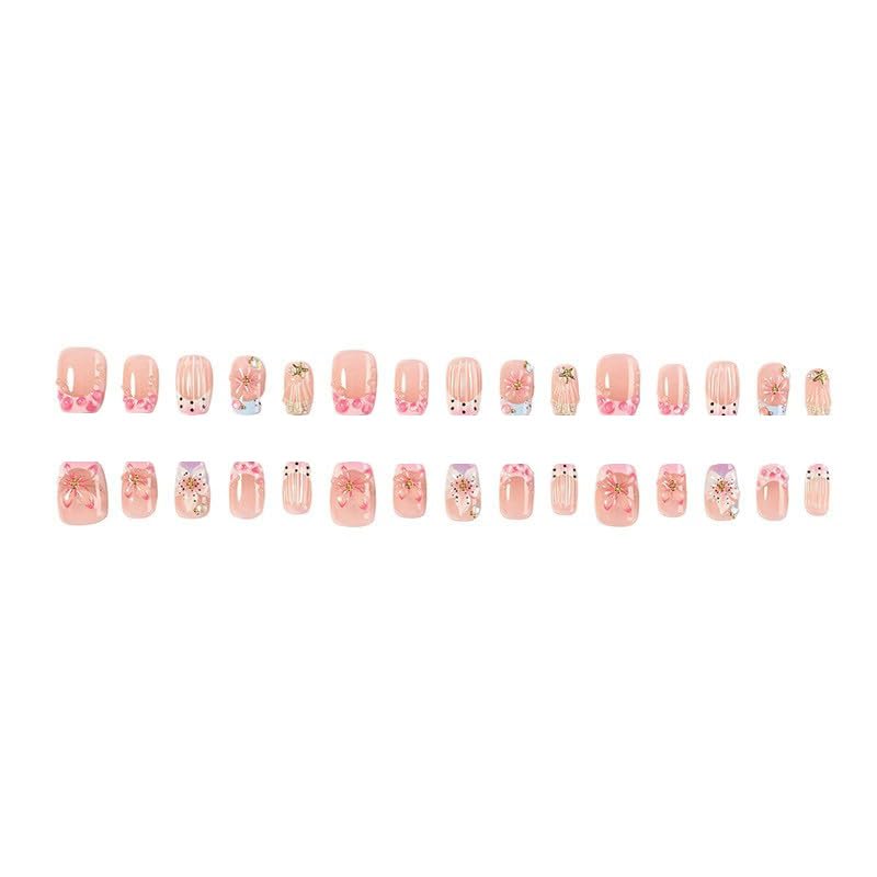 RTKHFZE Short Press on Nails Square Fake Nails 3D Flower Nails Press Ons - color: Style-36