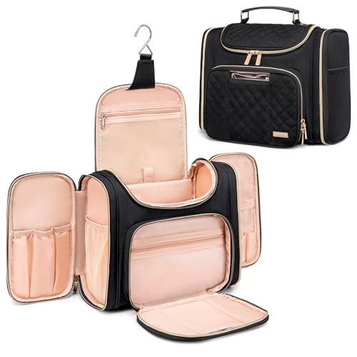 Tealari Large Toiletry Bag for Women Men,Bathroom Bag,Water Resistant Shower Bag,Makeup Bag,Toiletry Bags for Traveling,Hanging Toiletry Bag with Transparent Waterproof Phone Pocket (Black) - color: Black