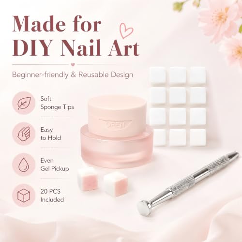 NovaCharm Nail Art Ombre Sponge Kit, Elastic Mesh Cushion Painting Gel with Dual-Ended Sponge Grabber Pen and 20 Replacement Sponge Cubes, Gradient Aura Blush Nail Design Tool Set - color: Pink