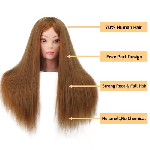 Mannequin Head 80% Real Human Hair 26'' Cosmetology Doll Head for Styling - color: Light Brown