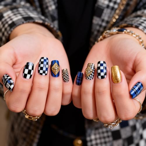 PH PandaHall 3pcs Plaid Pattern Nail Stamping Plates Checkered Nail Image Plate Geometric Nails Art Stencils Line Tartan Nails Art Templates for Women Manicures Salon DIY Printing Design - style: Plaid Pattern