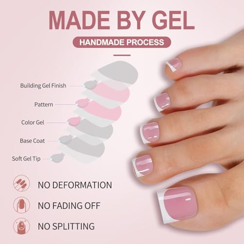 Misssix Press on Toenails Short, 150pcs French Tip Toe Nails with Glue - color: Berry Pink White French Tip toe nails
