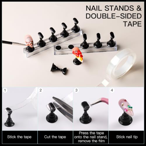 Teenitor Nail Kit with Nail Charms And Gems, Nail Art Brushes Nail Stand - color: Black