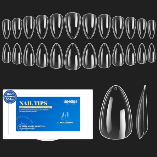 Beetles Gel Nail Tips Soft Nail Extension 504Pcs 12 Sizes Short Almond - color: Short Almond 504pcs (Clear Nail Tips)