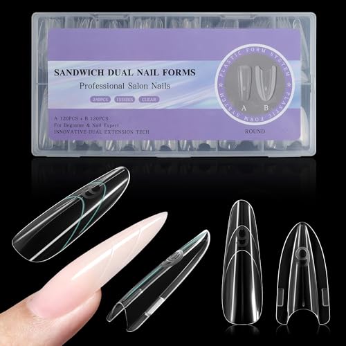 VOCOSTE 240Pcs Sandwich Dual Nail Forms, Almond Shape, Reusable