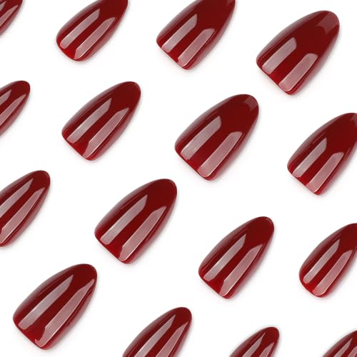 Red Press on Nails Almond Fake Nails 24Pcs - color: Color-1