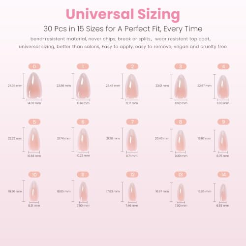 Nail Reformation Soft Fade Press On Nails, Medium Almond, 15 Sizes 30Pcs - color: Soft Fade MA