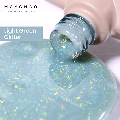 MAYCHAO 15ML Light Green Glitter Gel Nail Polish 1Pc Green Shimmer Gel Polish Soak Off UV LED Nail Polish Nail Art Starter Manicure Salon DIY at Home, 0.5 OZ - color: Light Green Glitter