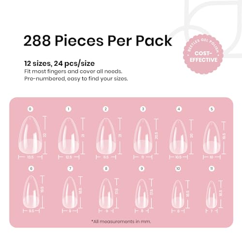 Beetles Soft Gel Nail Tips Short Almond 288pcs in 12 Sizes Etch-X