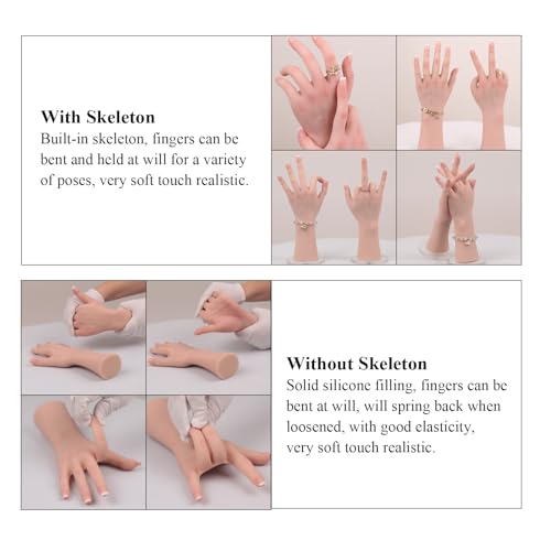 Silicone Realistic Female Hand Acrylic Nails Pratice Training For Nail Art Showing Jewelry Life Size Female Model Flexible Bendable (Left Hand-Without Skeleton, Nude) - color: Nude, size: Left Hand-Without Skeleton