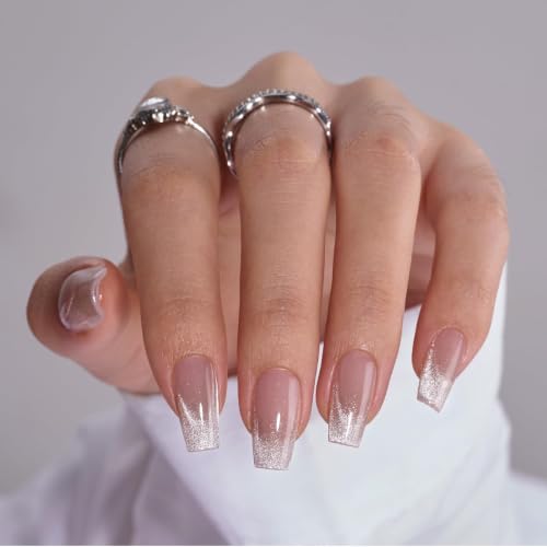 BTArtbox Press On Nails, Short Coffin French Tip Nails, 32 Pcs Full Kit - color: A1-Milky Way