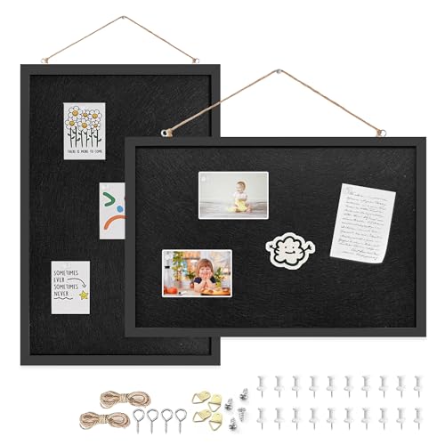 2-Pack 12"x16" Black Framed Black Linen Bulletin Board, Framed Pin Board - color: Black, size: 12*16inch-2pack