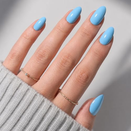 Blue Press On Nails Almond - Blue Almond Fake Nails - color: 5C - Soft Blue
