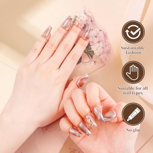 20Pcs Wudu Nail Rings with 120PCS Adhesive Nail Tabs-Gold & Silver - color: Gold & Silver