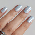 SHANGMENG Press on Nails, Square Short Blue Chrome Fake Nails, Soft Gel - color: Mercury Veil