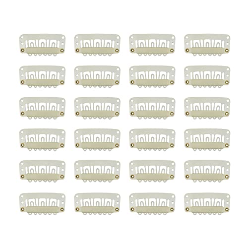 24 pcs/lot 6-Teeth U-Shape Snap Hair Extensions Clips Metal Wig Clips with Rubber for Hairpiece Hair Extensions (3.2cm Blonde) - color: Blonde, style: 32mm 24pcs U-shape