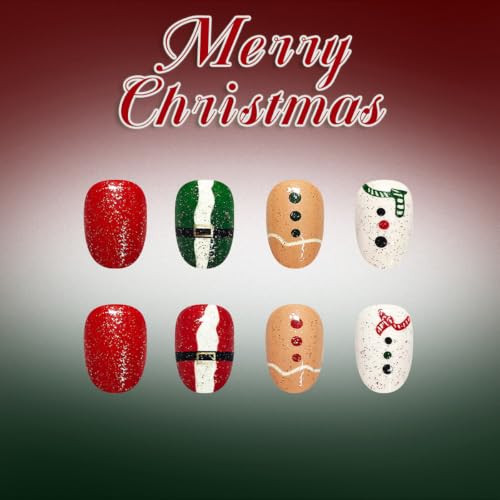 Christmas Press on Nails for Women，Short Oval Fake Nails, 24Pcs - color: Color-35