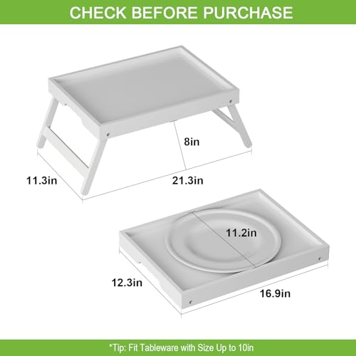 Youpehom Bamboo Bed Tray Table with Folding Legs, Large, White - color: White, size: Large
