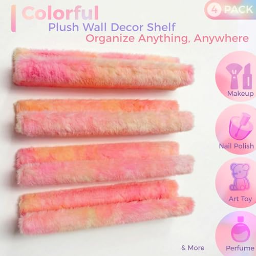 Fuzzy Orange Nail Polish Rack Wall Mounted Makeup Organizer, Soft Plush Decorative Floating Shelf for Lipstick, Skincare, Collectibles, Playful Room Decor for Girls, Vanity Storage for Bedroom Salon - color: Orange