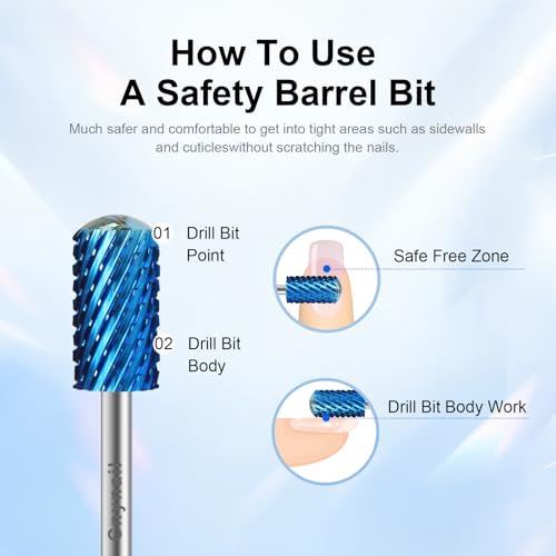 3/32" Large Smooth Barrel Safety Nail Drill Bit for Gel & Acrylic Removal - color: Blue, size: 2XC