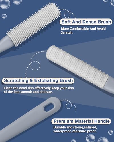 Toe Brush Scrubber & Long Handle Bath Brush with 2 Detachable Brush Heads