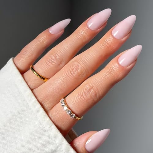 Glamnetic Press On Nails - Medium Almond, Glossy Fake Nails 30 Pc Full Kit - color: 1E - Blush Blanket