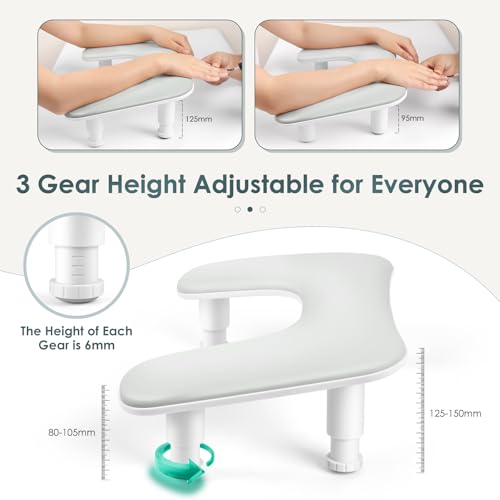 Manicure Arm Rest for Nails Tech: U-shaped Adjustable Nail Armrest - Gray PU Leather Hand Stand Rest for Manicurists - color: U2 Adjustable Height - Gray