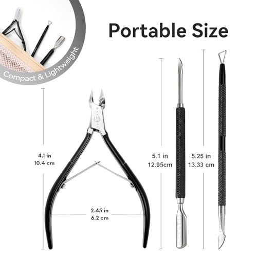 Makartt 3-Pack Black Cuticle Nipper Set, Pusher & Nail Trimmer - size: Black-3pcs