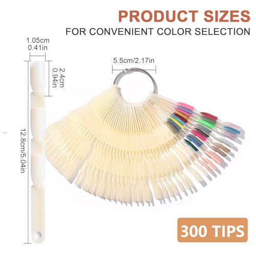 300 Tips Nail Swatch Sticks with Ring 3 in 1 Nail Display Sticks - color: Natural