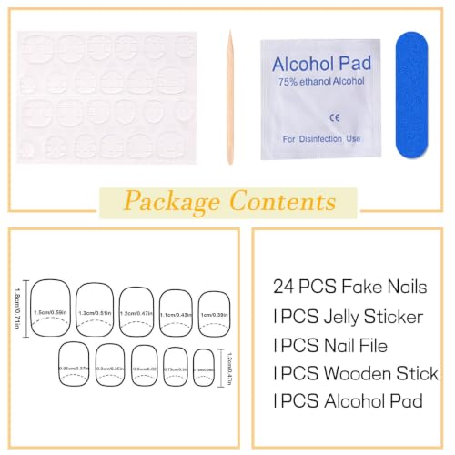 Autumn Press on Nails Short Square Fake Nails with Maple Designs Full Cover Nails Press ons Gold Nude Glue on Nails Fall Acrylic Nails Glossy Stick on Nails for Women 24Pcs - color: 16