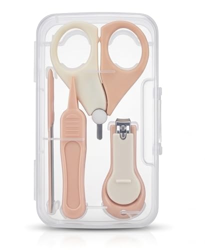 Baby Nail Clipper Kit 4-in-1 Safe Newborn and Infant Grooming Set with Nail Clippers, Safety Scissors, Glass File, Tweezers and Protective Case (Pink) - color: Pink