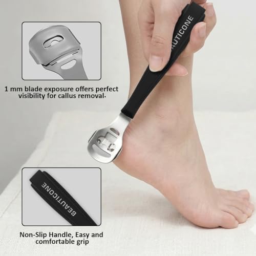 BEAUTICONE Professional Callus Shaver for Feet – Foot Scraper Pedicure Razor with Replaceable Blades – Hard Skin Remover for Cracked Heels & Dead Skin – Pedicure Foot Care Tool for Home & Salon Use - color: Black