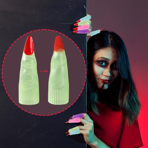 Halloween Fake Witches Fingers Nails for Kids Reading, Glow in The Dark - color: Colorful