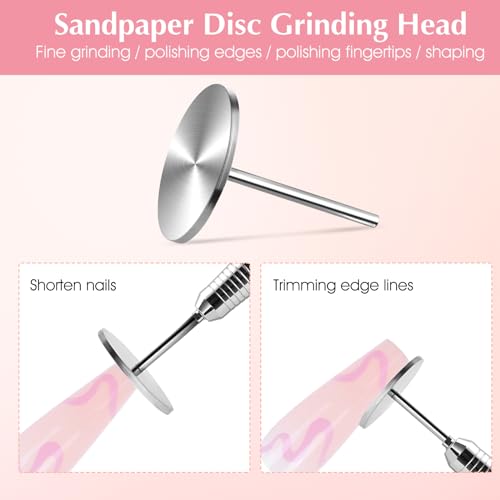 TIESOME 60 PCS 25mm Sanding Paper Discs with Metal Nail Drill Bit Foot File Drill Bits, 80#180#240# Grit for Nail Drill Foot Files Electric Remover Dead Skin Callus(Yellow, White,Pink)