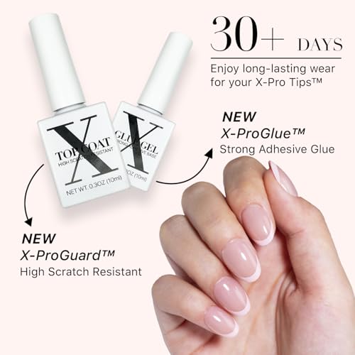 SXC Cosmetics French Tip Press On Nails - Skin Tone Nude and Color Series, XS Almond X-Pro Tips Starter Kit ST118KIT - color: Skin Tone - XS Almond
