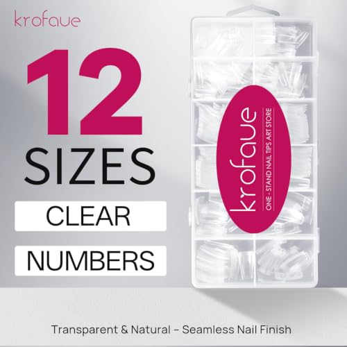 krofaue 504PCS Clear Fake Nails - Half Cover French Nail Tips - color: Clear French Half Cover