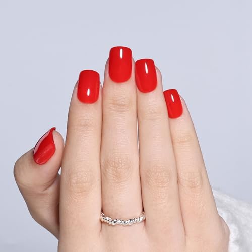Red Press On Nails - Classic Red Short Square Fake Nails - color: 4B - ClassicRed