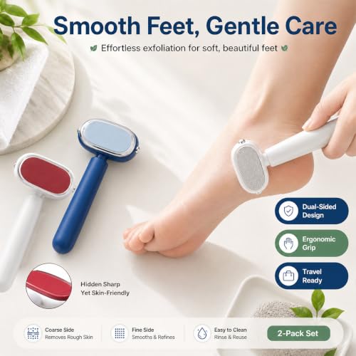 Double-Sided Foot Scraper, Stainless Steel Callus Remover, 2PCS White+Blue