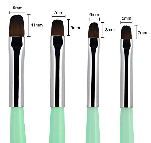 Beaute Galleria - 4pcs Acrylic UV Gel PolyGel Nail Art Brush Set (Size 6, 8, 10, 14), Nail Tips Builder Painting Pen Clean-Up Brush, Wooden Handle with Nylon Hair