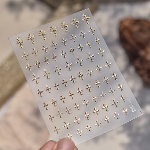 5D Embossed Nail Stickers, Premium Salon-Quality Self-Adhesive 3D Nail Art Decals, Refined Classic Designs for Easy DIY Manicure (Gold Cross) - color: Gold Cross