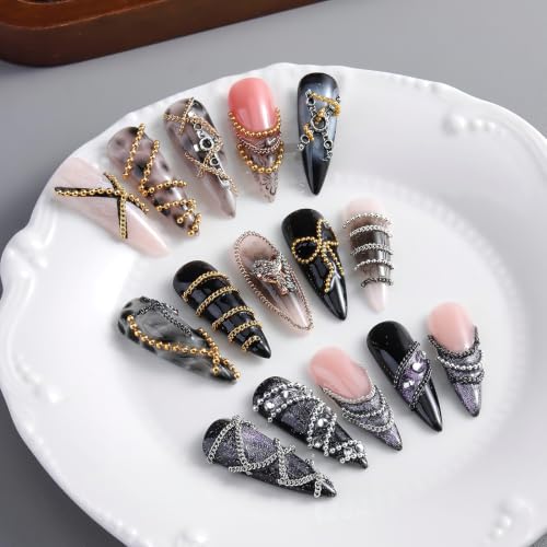 Nail Chains Charms, Various Styles Metal Chain Nail Charms 12 Strips