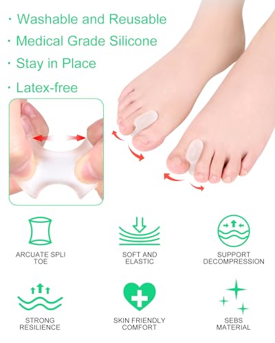 PGRODE 12 Pack Gel Toe Separators Silicone Toe Spacers for Women Men, Large - size: Large