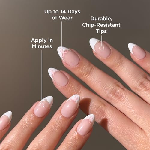 PaintLab Belle Bows 3D Pearl French Tip Press On Nails, Short Almond, 30pc - color: Belle Bows
