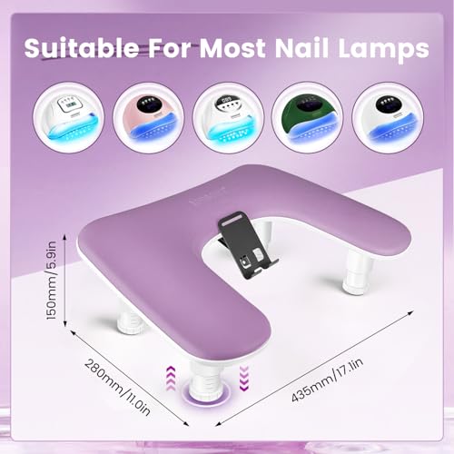 JODSONE Purple U-Shaped Manicure Arm Rest for Nails Tech with Rotating Phone Holder and Adjustable Nail Arm Rest Detachable Manicure Hand Rest for Salon Design - color: Purple-Without Mat