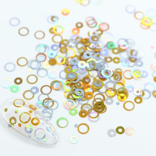 1 Box 12 Color Holographic Hollow Circle Nail Glitter Red Purple Nail Sequins 3D Laser Silver Nail Flakes Sparkly Powder Flakes Shiny Nail Glitter Colorful Nail Sequins Glitter for Nails Art 12 Grids - color: Color 7