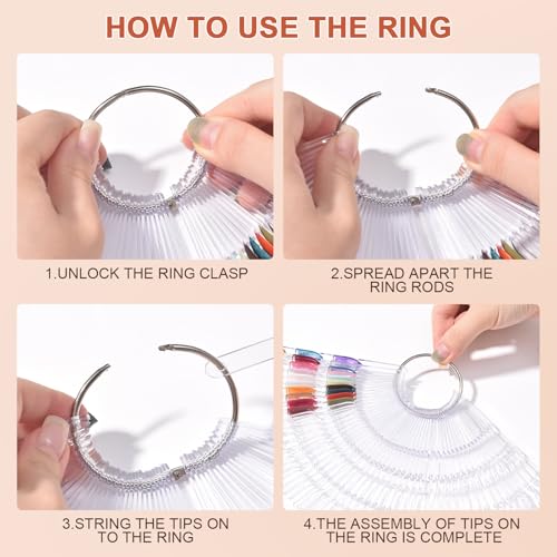 450 Tips Nail Swatch Sticks with Metal Ring Fan-shaped Display - color: Clear - 450Tips