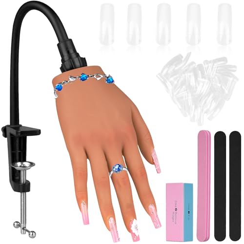 Practice Hand for Acrylic Nails,Silicone Nail Practice Hand with Stand Bracket,Flexible Bendable Nail Practice Fake Hand, Nail Training Hand Mannequin for Nail Art Display Beginners, Nail Tech - color: 4#