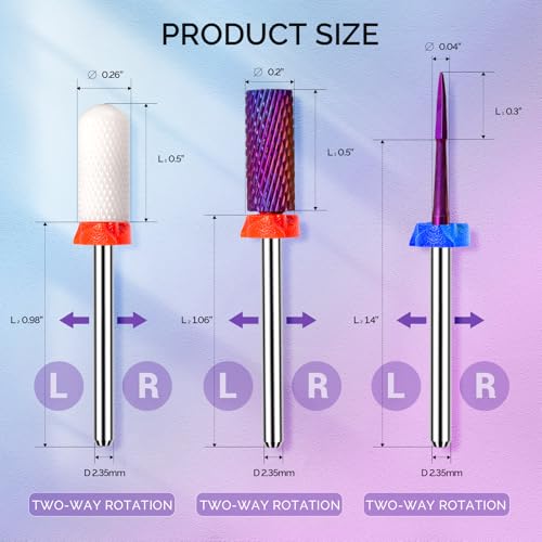 MelodySusie 3Pcs Nail Drill Bits Set, 3/32'' Tungsten Ceramic Bits, Flame Hexagon, Flat Top Small Barrel and Smooth Top Large Barrel Bits, Suitable for Manicure Pedicure Cuticle Gel Acrylic Remover - size: E Set
