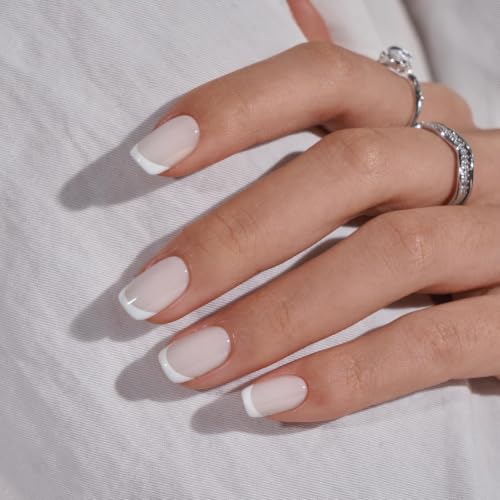 BTArtbox Press On Nails, French Tip Short Square Nails, 30Pcs Full Kit - color: A-Classic French